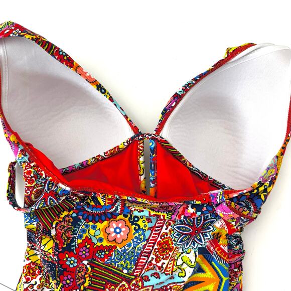 Bleu Rod Beattie One Piece Swimsuit Plunging Neckline Paisley Multicolor 8 - Picture 8 of 9